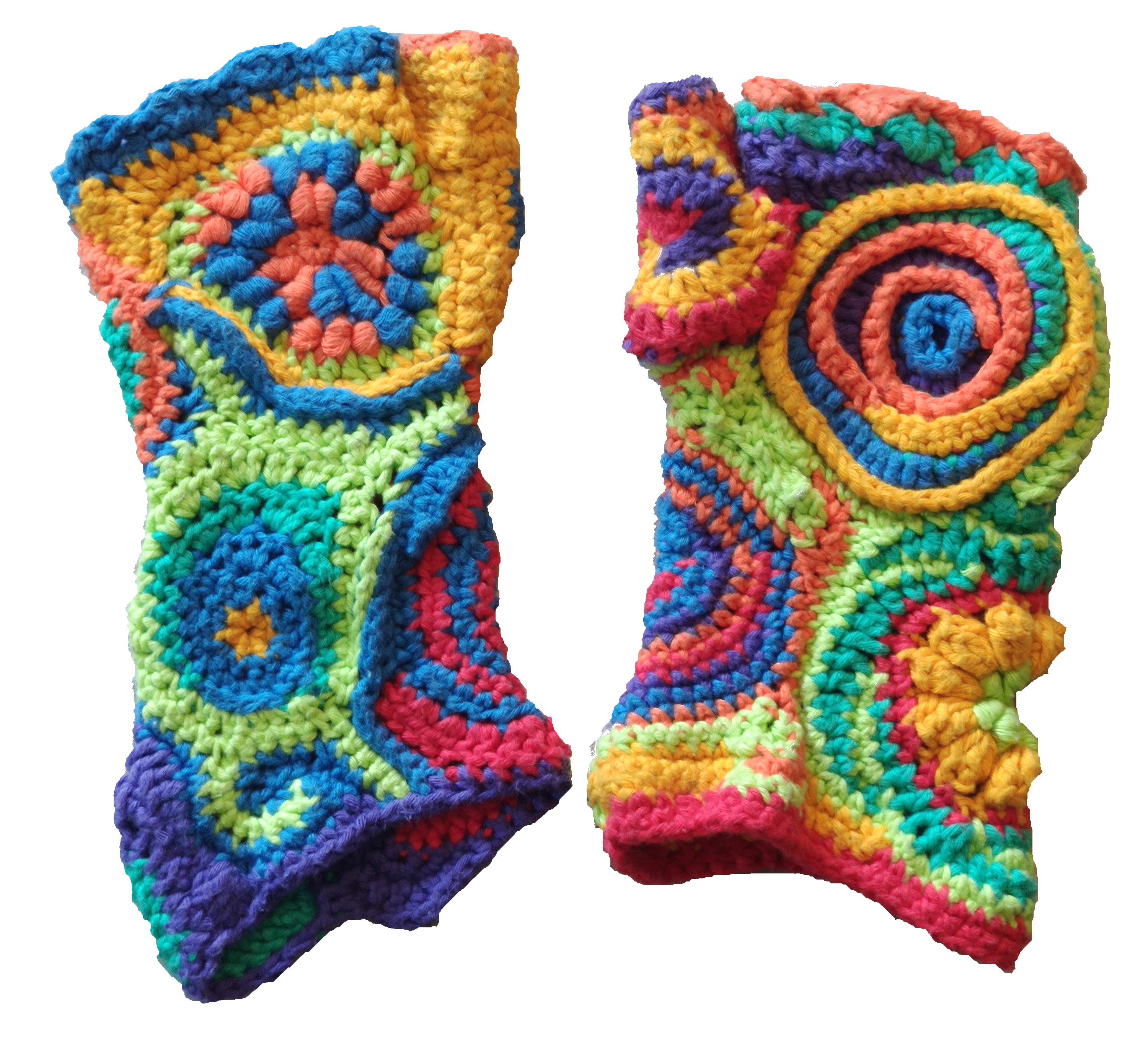 A pair of crochet gloves
