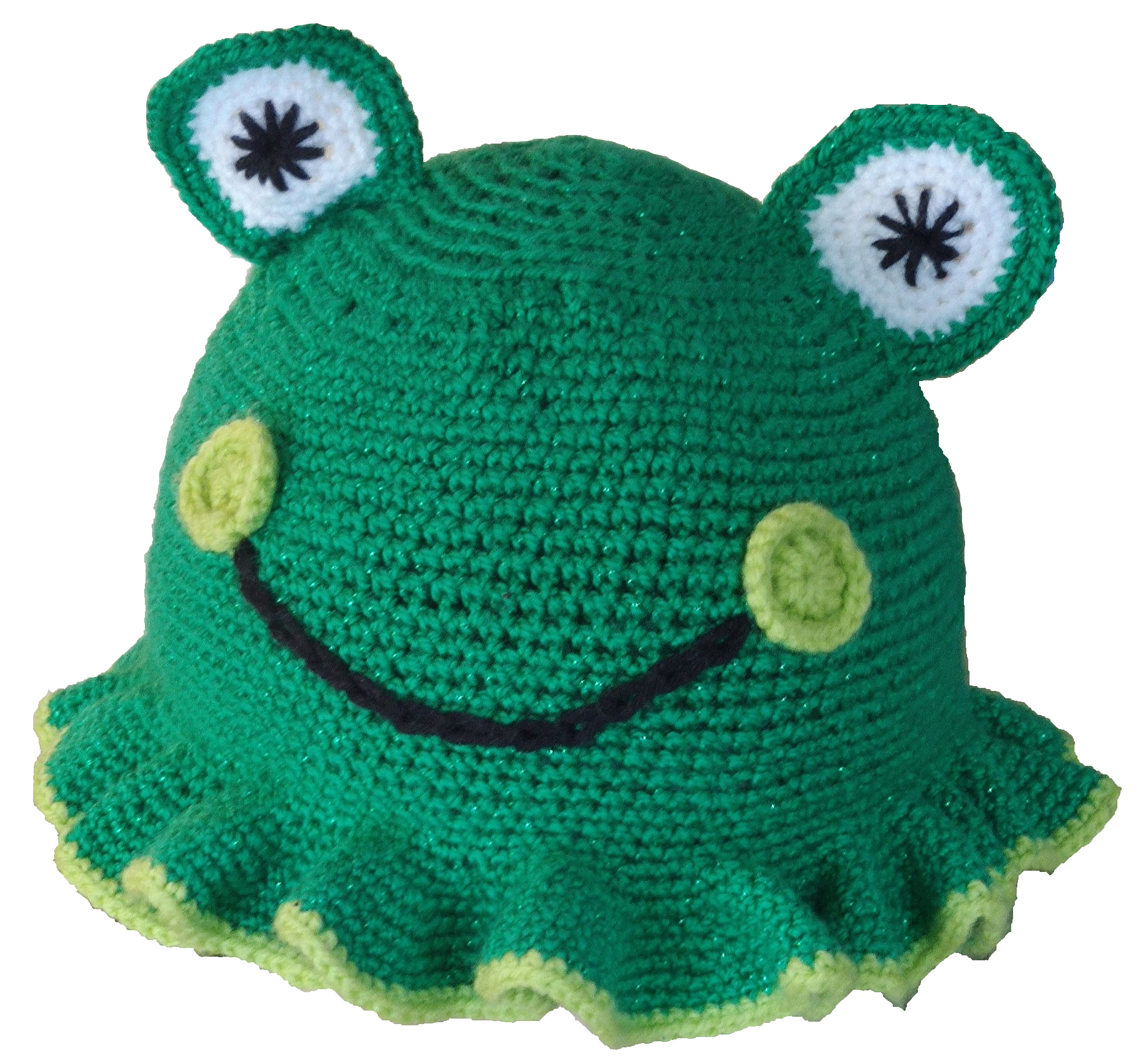 A crochet frog bucket hat
