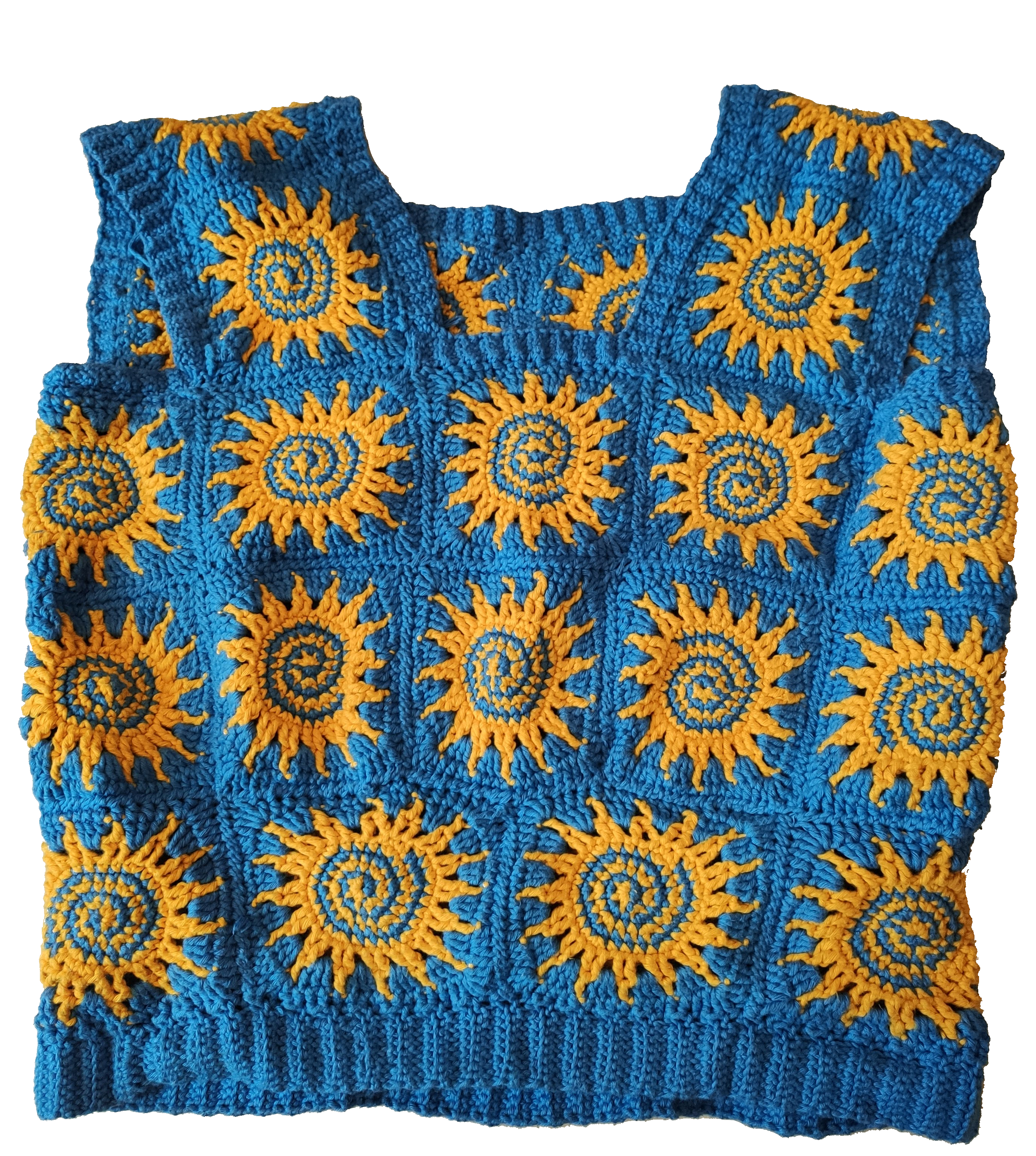 A crochet sun motif vest